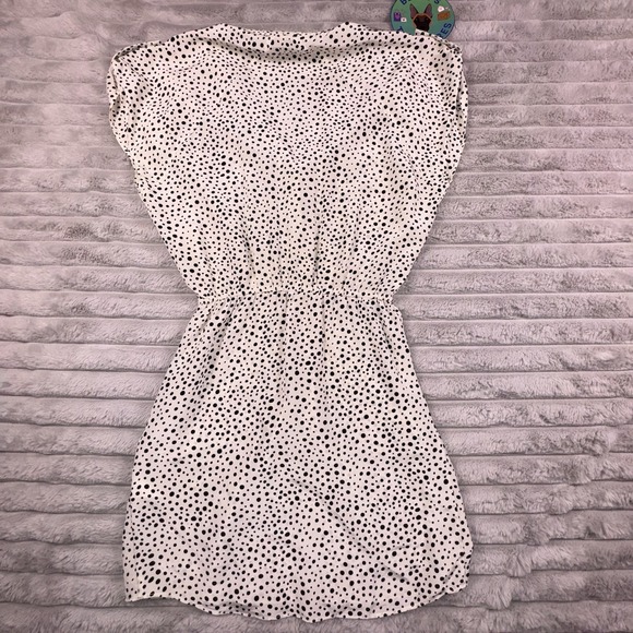 Alice + Olivia Dress XS White Silk Black Polka Dot Blouson Mock‎ Roll Tab Shirt - Picture 11 of 11